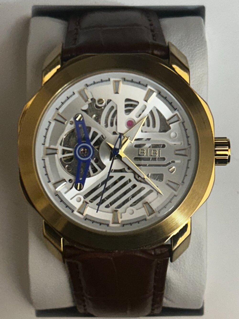 BiBi-B1116 Gold case, white dial, coffee leather strap